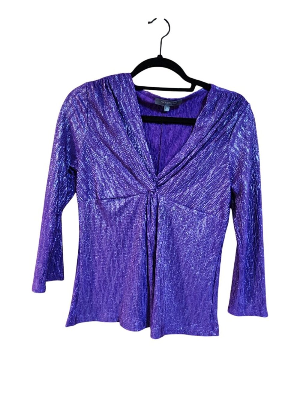 Metallic Purple My Collection Petite PS Long Sleeve Top With Front Twist Detail
